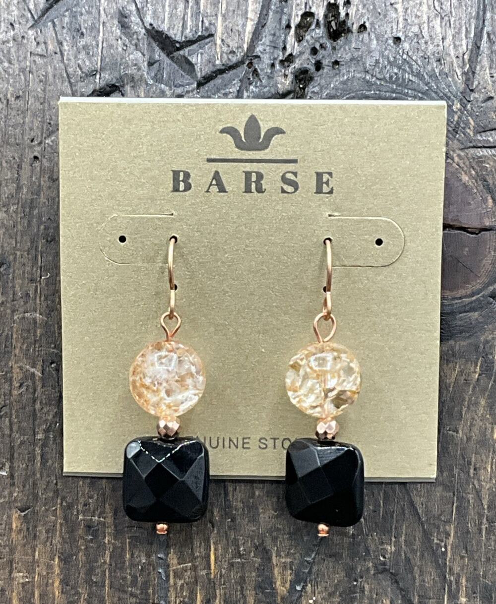 Barse Mona Beaded Earrings- Onyx, Hematite & Crackle Quartz- Copper- NWT